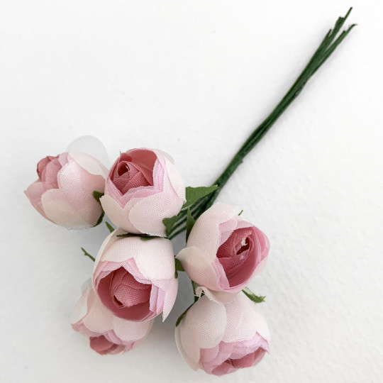 6 Two-Tone Light Pink Fabric Rose Blossoms ~ Austria ~ 3/4"